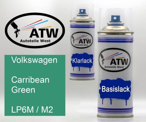 Volkswagen, Carribean Green, LP6M / M2: 400ml Sprühdose + 400ml Klarlack - Set, von ATW Autoteile West.